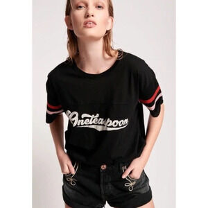 One Teaspoon Womens Logo Sports Tee Shirt Washed Black Short Sleeve Size S $89